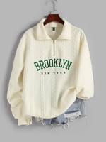 Sweat-shirt Texturé Torsadé Simple à Lettre Brodée avec Zip M Blanc