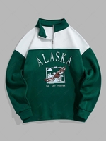 Sweat-shirt Vintage Pour Homme Graphique à Imprimé Aigle et Lettre en Laine en Blocs de Couleurs Xl Vert profond