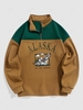 Sweat-shirt Vintage Pour Homme Graphique à Imprimé Aigle et Lettre en Laine en Blocs de Couleurs Xxl Café