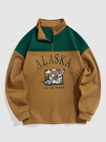 Sweat-shirt Vintage Pour Homme Graphique à Imprimé Aigle et Lettre en Laine en Blocs de Couleurs Xxl Café