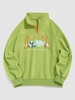Sweat-shirt Vintage Quart de Zip à Lettre Graphique Dégradé Une Epaule du Streetwear L Vert clair
