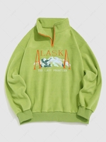 Sweat-shirt Vintage Quart de Zip à Lettre Graphique Dégradé Une Epaule du Streetwear L Vert clair