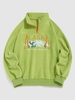 Sweat-shirt Vintage Quart de Zip à Lettre Graphique Dégradé Une Epaule du Streetwear Xxl Vert clair