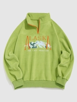 Sweat-shirt Vintage Quart de Zip à Lettre Graphique Dégradé Une Epaule du Streetwear Xxl Vert clair