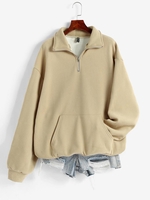 Sweat-shirt Zip en Avant à Doublure Thermique avec Poche S Café lumière