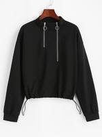 Sweat-shirt Zip en Avant Ourlet à Cordon Taille unique Noir