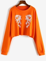 Sweat-shirt Court Imprimé Dragon Oriental  Xs Orange