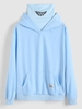 Sweat à Capuche Applique Lettre à Double Col avec Poches Kangourou Streetwear M Bleu