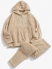 Sweat à Capuche Fourré en Couleur Unie avec Poche en Avant et Pantalon Deux Pièces S Café lumière