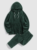 Sweat à Capuche Fourré en Couleur Unie avec Poche en Avant et Pantalon Deux Pièces S Vert profond