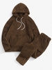 Sweat à Capuche Fourré en Couleur Unie avec Poche en Avant et Pantalon Deux Pièces Xl Marron foncé