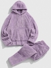 Sweat à Capuche Fourré en Couleur Unie avec Poche en Avant et Pantalon Deux Pièces Xl Mauve