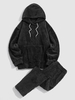 Sweat à Capuche Fourré en Couleur Unie avec Poche en Avant et Pantalon Deux Pièces Xl Noir