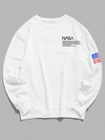 Sweatshirt Drapeau Américain Lettre Imprimée à Ourlet Côtelé Xl Blanc