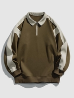 Sweatshirt en Blocs de Couleurs Goutte Epaule à Demi-Zip Xxl Café profond
