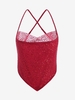 T-shirt à Bretelle Croisé en Maille à Paillettes M Rouge