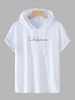 T-shirt à Capuche à Imprimé Lettre California à Cordon Streetwear Xxl Blanc