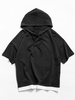 T-shirt à Capuche en Blocs de Couleurs Jointif à Manches Courtes M Noir