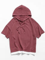 T-shirt à Capuche en Blocs de Couleurs Jointif à Manches Courtes Xl Châtaigne rouge