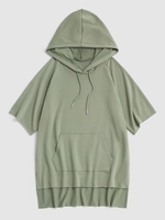 T-shirt à Capuche Haut Bas à Fente Latérale S Vert clair