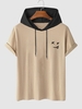 T-shirt à Capuche Motif de Visage en Sourire à Cordon M Café lumière