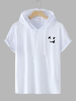T-shirt à Capuche Motif de Visage en Sourire à Cordon Xl Blanc