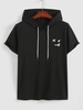 T-shirt à Capuche Motif de Visage en Sourire à Cordon Xxl Noir
