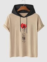 T-shirt à Capuche Motif Japonais à Cordon S Café lumière