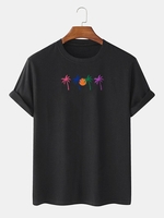 T-Shirt à Col Ras-de-Cou à Imprimé Cocotiers L Noir