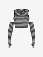 T-shirt à Epingles de Sûreté à Rayures et Manches Détachées S Noir
