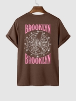 T-shirt à Horoscope Geste Lettre BROOKLYN à Manches Courtes S Café profond