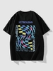 T-shirt à Imprimé 3D Lettre Graphique Coloré 2xl Noir