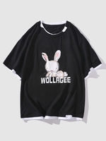 T-shirt à Imprimé Animal Graphique Dessin Animé Lettre à Double Ourlet M Noir