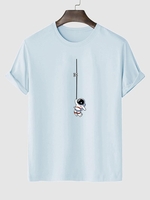 T-shirt à Imprimé Astronaute Graphique à Manches Courtes 2xl Bleu clair