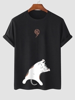 T-shirt à Imprimé Chat Amusant Boule L Noir