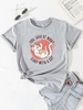 T-shirt à Imprimé Chat dans la Nuit à Manches Courtes M Gris clair
