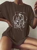 T-shirt à Imprimé Croquis à Goutte Epaule L Café profond
