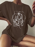 T-shirt à Imprimé Croquis à Goutte Epaule L Café profond