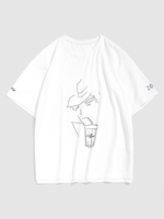T-shirt à Imprimé Dessin Animé à Goutte Epaule 2xl Blanc