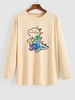 T-shirt à Imprimé Dinosaure Mignon Dessin Animé à Manches Longues M Jaune clair