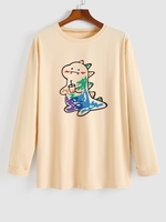 T-shirt à Imprimé Dinosaure Mignon Dessin Animé à Manches Longues S Jaune clair