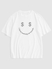 T-shirt à Imprimé Dollars et Lettre L Blanc