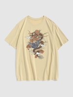 T-shirt à Imprimé Dragon de Style Oriental S Café lumière
