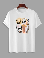 T-shirt à Imprimé Figure Abstrait à Manches Courtes L Blanc