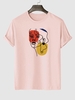 T-shirt à Imprimé Figure Esquisse Graphique à Manches Courtes M Rose clair