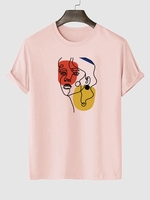T-shirt à Imprimé Figure Esquisse Graphique à Manches Courtes M Rose clair