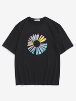 T-shirt à Imprimé Fleur Lettre à Manches Courtes Xl Noir