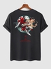 T-shirt à Imprimé Graphique Caractère Chinois Dragon à Manches Courtes L Noir