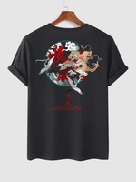 T-shirt à Imprimé Graphique Caractère Chinois Dragon à Manches Courtes L Noir