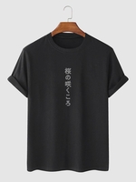 T-shirt à Imprimé Graphique Japonais à Manches Courtes M Noir